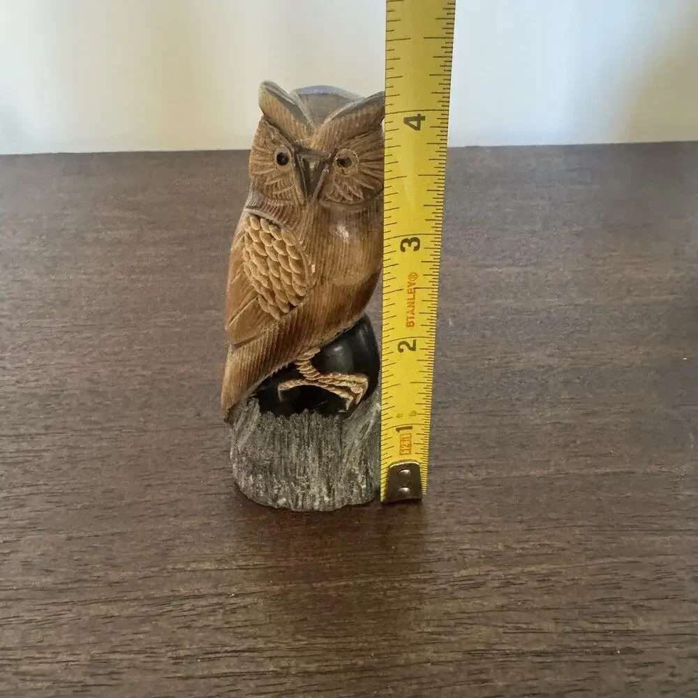 Hand Carved Owl Water Buffalo Horn Bird Figurine Acquired in Italy Gufo Artisan